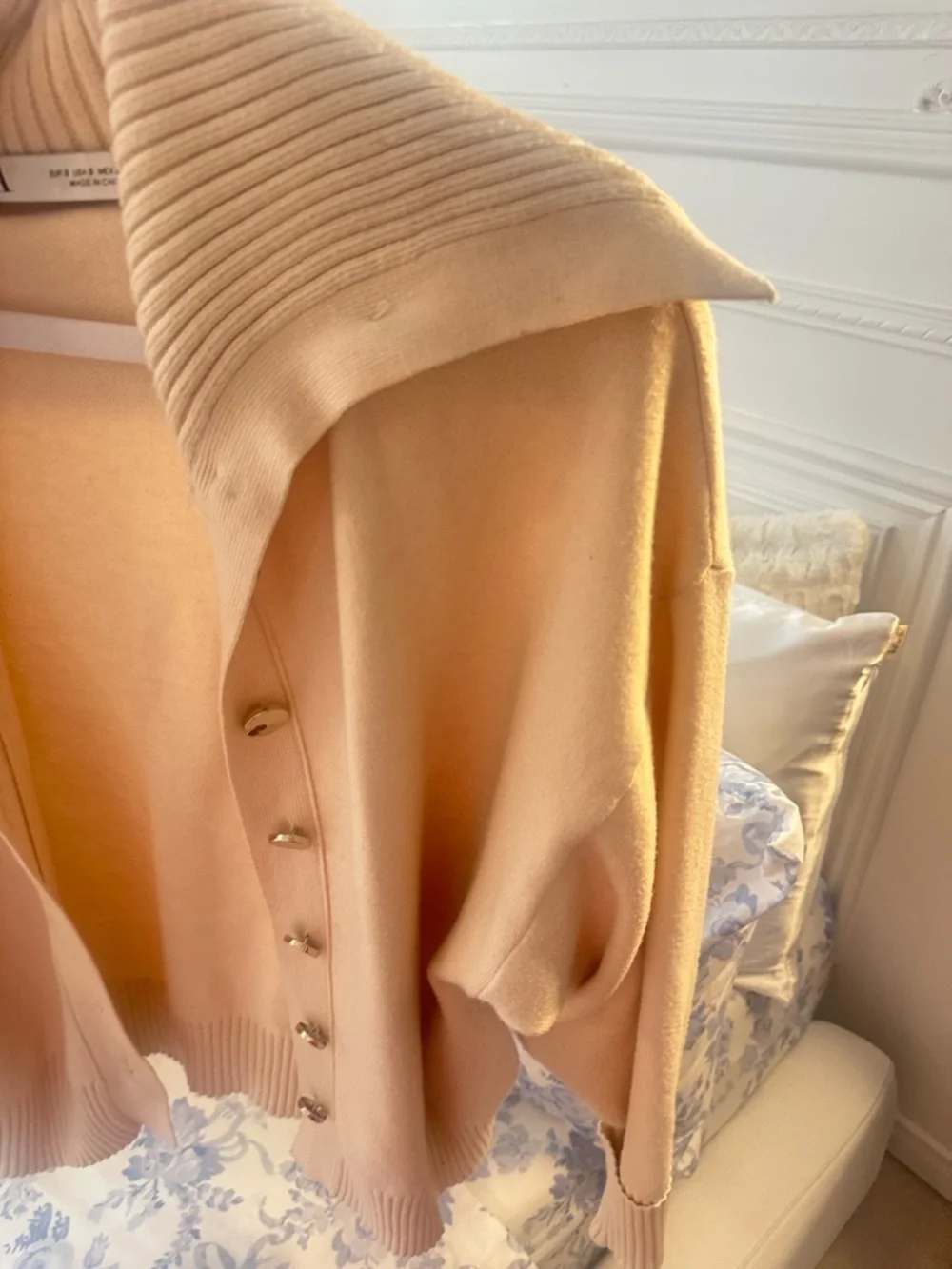 Zara Cream Button-Up Ribbed Collar Cardigan - Picture 3 of 5